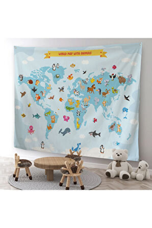 Eğitici Dünya Haritası Dünya Atlası Çocuk Ve Bebek Odası Duvar Örtüsü-halısı 3792