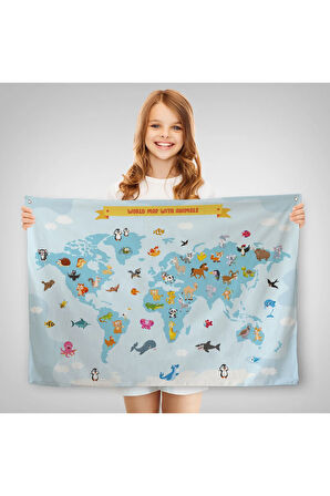 Eğitici Dünya Haritası Dünya Atlası Çocuk Ve Bebek Odası Duvar Örtüsü-halısı 3792