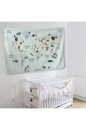 Eğitici Dünya Haritası Dünya Atlası Çocuk Ve Bebek Odası Duvar Örtüsü-halısı 3796