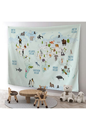 Eğitici Dünya Haritası Dünya Atlası Çocuk Ve Bebek Odası Duvar Örtüsü-halısı 3796