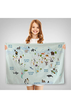 Eğitici Dünya Haritası Dünya Atlası Çocuk Ve Bebek Odası Duvar Örtüsü-halısı 3796