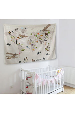 Eğitici Dünya Haritası Dünya Atlası Çocuk Ve Bebek Odası Duvar Örtüsü-halısı 3797