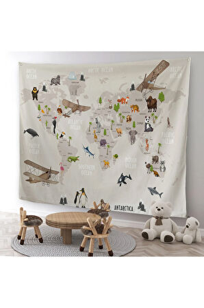 Eğitici Dünya Haritası Dünya Atlası Çocuk Ve Bebek Odası Duvar Örtüsü-halısı 3797