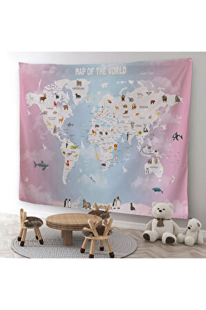 Eğitici Dünya Haritası Dünya Atlası Çocuk Ve Bebek Odası Duvar Örtüsü-halısı 3801