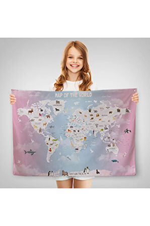 Eğitici Dünya Haritası Dünya Atlası Çocuk Ve Bebek Odası Duvar Örtüsü-halısı 3801