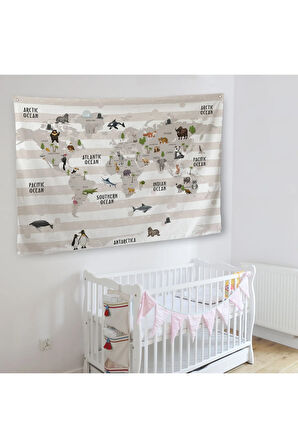 Eğitici Dünya Haritası Dünya Atlası Çocuk Ve Bebek Odası Duvar Örtüsü-halısı 3803