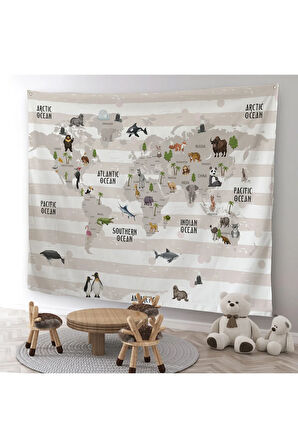 Eğitici Dünya Haritası Dünya Atlası Çocuk Ve Bebek Odası Duvar Örtüsü-halısı 3803