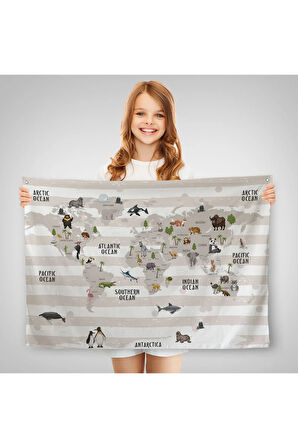 Eğitici Dünya Haritası Dünya Atlası Çocuk Ve Bebek Odası Duvar Örtüsü-halısı 3803