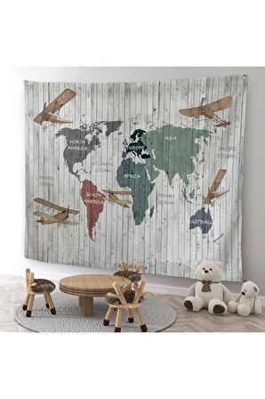 Eğitici Dünya Haritası Dünya Atlası Çocuk Ve Bebek Odası Duvar Örtüsü-halısı 3804