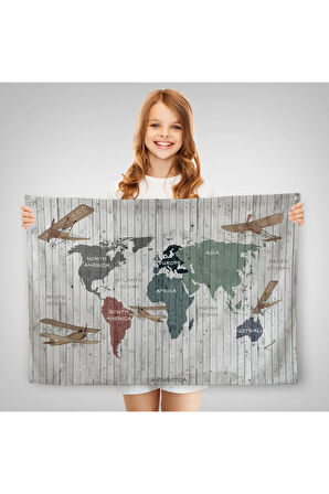 Eğitici Dünya Haritası Dünya Atlası Çocuk Ve Bebek Odası Duvar Örtüsü-halısı 3804