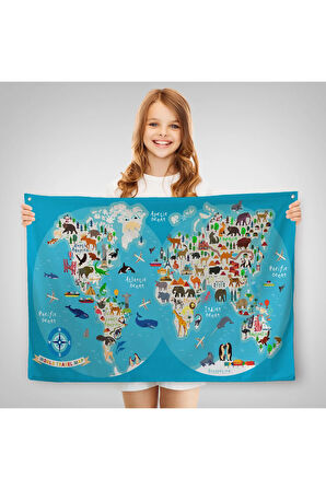 Mavi Eğitici Dünya Haritası Dünya Atlas 3806