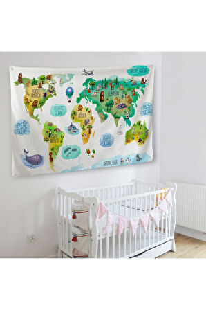 Eğitici Dünya Haritası Dünya Atlası Çocuk Ve Bebek Odası Duvar Örtüsü-halısı 3807