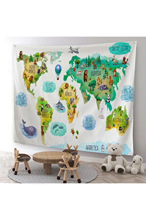 Eğitici Dünya Haritası Dünya Atlası Çocuk Ve Bebek Odası Duvar Örtüsü-halısı 3807