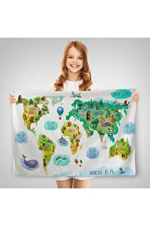 Eğitici Dünya Haritası Dünya Atlası Çocuk Ve Bebek Odası Duvar Örtüsü-halısı 3807