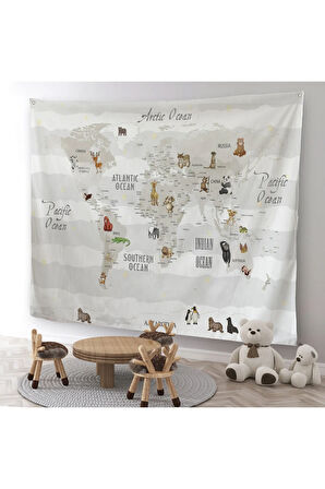 Eğitici Dünya Haritası Dünya Atlası Çocuk Ve Bebek Odası Duvar Örtüsü-halısı 3812