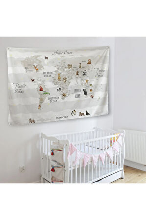Eğitici Dünya Haritası Dünya Atlası Çocuk Ve Bebek Odası Duvar Örtüsü-halısı 3812