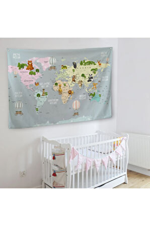 Eğitici Dünya Haritası Dünya Atlası Çocuk Ve Bebek Odası Duvar Örtüsü-halısı 3816