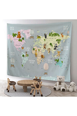 Eğitici Dünya Haritası Dünya Atlası Çocuk Ve Bebek Odası Duvar Örtüsü-halısı 3816