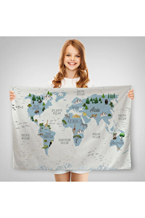 Eğitici Dünya Haritası Dünya Atlası Çocuk Ve Bebek Odası Duvar Örtüsü-halısı 3816