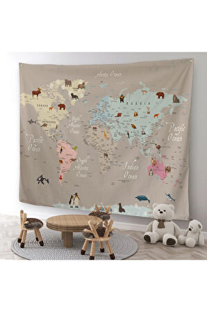 Eğitici Dünya Haritası Dünya Atlası Çocuk Ve Bebek Odası Duvar Örtüsü-halısı 3817