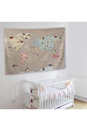 Eğitici Dünya Haritası Dünya Atlası Çocuk Ve Bebek Odası Duvar Örtüsü-halısı 3817