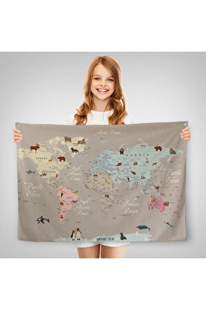 Eğitici Dünya Haritası Dünya Atlası Çocuk Ve Bebek Odası Duvar Örtüsü-halısı 3817
