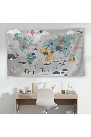 Eğitici Dünya Haritası Dünya Atlası Çocuk Ve Bebek Odası Duvar Örtüsü-halısı 3821