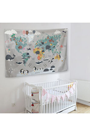 Eğitici Dünya Haritası Dünya Atlası Çocuk Ve Bebek Odası Duvar Örtüsü-halısı 3821