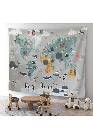 Eğitici Dünya Haritası Dünya Atlası Çocuk Ve Bebek Odası Duvar Örtüsü-halısı 3821