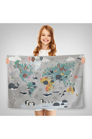 Eğitici Dünya Haritası Dünya Atlası Çocuk Ve Bebek Odası Duvar Örtüsü-halısı 3821