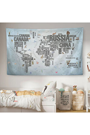 Ülke Adlı Eğitici Dünya Haritası Dünya Atlası Çocuk Ve Bebek Odası Duvar Örtüsü-halısı 3823