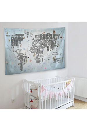 Ülke Adlı Eğitici Dünya Haritası Dünya Atlası Çocuk Ve Bebek Odası Duvar Örtüsü-halısı 3823