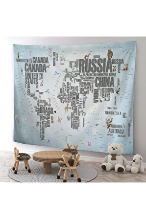 Ülke Adlı Eğitici Dünya Haritası Dünya Atlası Çocuk Ve Bebek Odası Duvar Örtüsü-halısı 3823