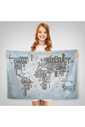 Ülke Adlı Eğitici Dünya Haritası Dünya Atlası Çocuk Ve Bebek Odası Duvar Örtüsü-halısı 3823