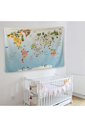 Eğitici Dünya Haritası Dünya Atlası Çocuk Ve Bebek Odası Duvar Örtüsü-halısı 3824