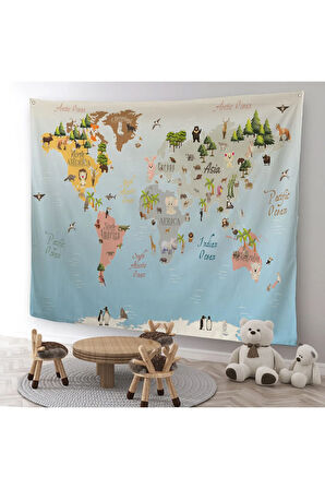 Eğitici Dünya Haritası Dünya Atlası Çocuk Ve Bebek Odası Duvar Örtüsü-halısı 3824