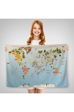 Eğitici Dünya Haritası Dünya Atlası Çocuk Ve Bebek Odası Duvar Örtüsü-halısı 3824