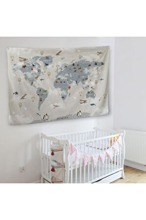 Eğitici Dünya Haritası Dünya Atlası Çocuk Ve Bebek Odası Duvar Örtüsü-halısı 3826