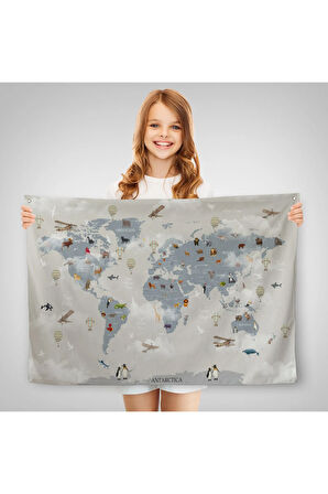 Eğitici Dünya Haritası Dünya Atlası Çocuk Ve Bebek Odası Duvar Örtüsü-halısı 3826