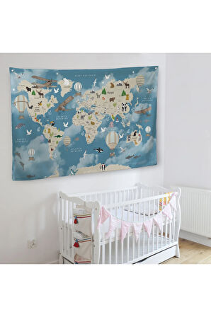 Eğitici Dünya Haritası Dünya Atlası Çocuk Ve Bebek Odası Duvar Örtüsü-halısı 3827