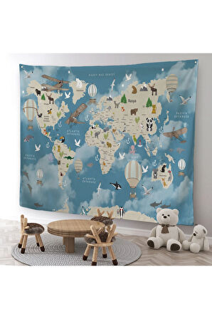 Eğitici Dünya Haritası Dünya Atlası Çocuk Ve Bebek Odası Duvar Örtüsü-halısı 3827