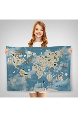 Eğitici Dünya Haritası Dünya Atlası Çocuk Ve Bebek Odası Duvar Örtüsü-halısı 3827