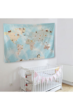 Eğitici Dünya Haritası Dünya Atlası Çocuk Ve Bebek Odası Duvar Örtüsü-halısı 3828
