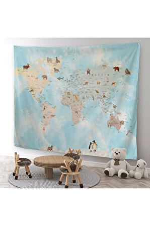 Eğitici Dünya Haritası Dünya Atlası Çocuk Ve Bebek Odası Duvar Örtüsü-halısı 3828