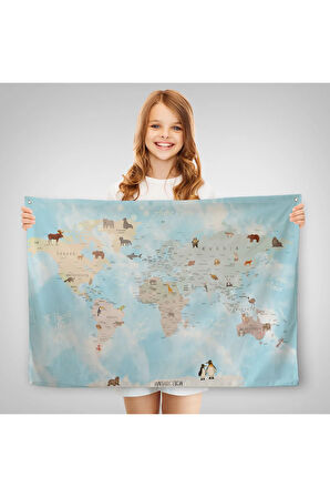 Eğitici Dünya Haritası Dünya Atlası Çocuk Ve Bebek Odası Duvar Örtüsü-halısı 3828