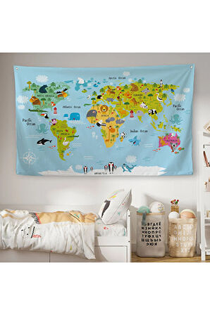 Eğitici Dünya Haritası Dünya Atlası Çocuk Ve Bebek Odası Duvar Örtüsü-halısı 3830