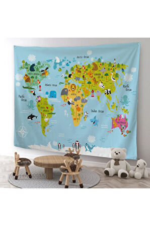 Eğitici Dünya Haritası Dünya Atlası Çocuk Ve Bebek Odası Duvar Örtüsü-halısı 3830