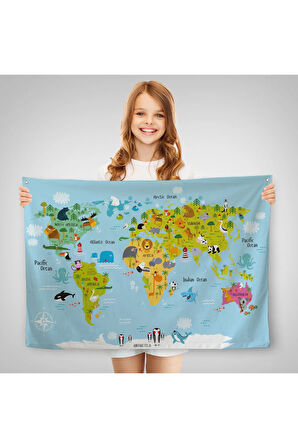 Eğitici Dünya Haritası Dünya Atlası Çocuk Ve Bebek Odası Duvar Örtüsü-halısı 3830