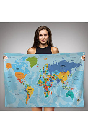Türkçe Eğitici Ülke Ve Başkent Detaylı Atlası Dünya Haritası Duvar Örtüsü-halısı 3831