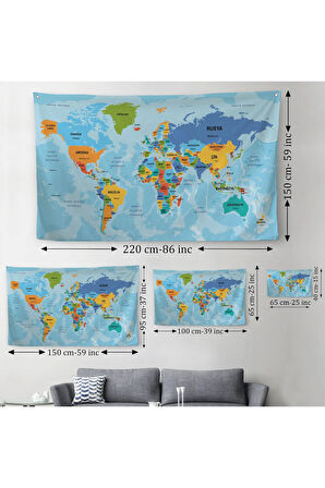 Türkçe Eğitici Ülke Ve Başkent Detaylı Atlası Dünya Haritası Duvar Örtüsü-halısı 3831